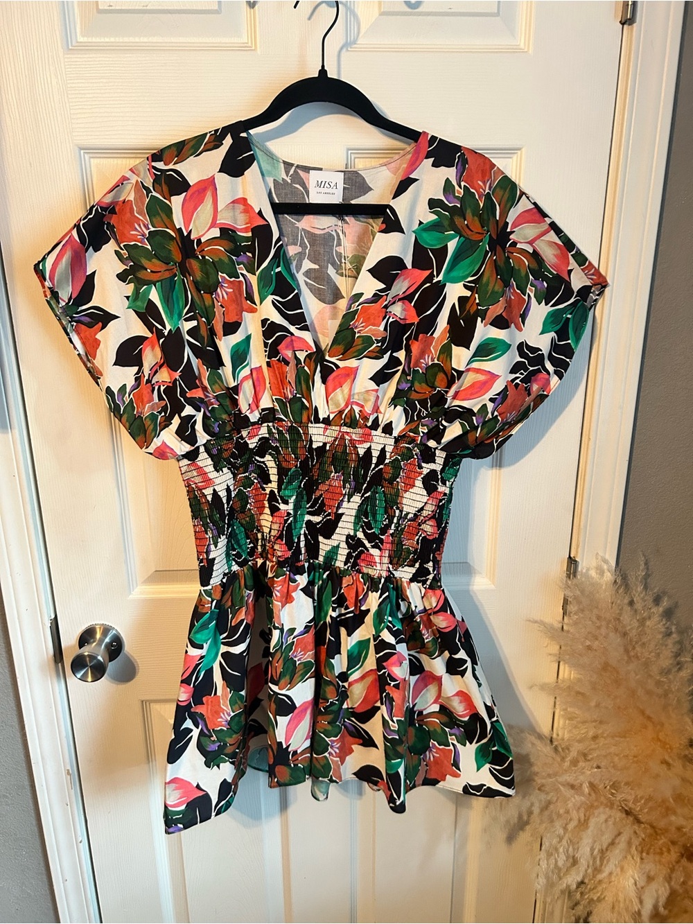 Misa Los Angeles floral-v neck smocked dress